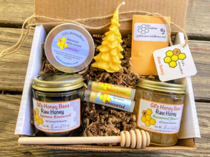 honey gift box with Christmas tree candle